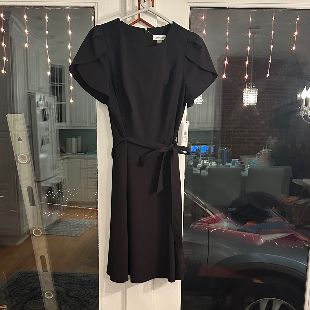 a new day Black Midi Dress with Tie Belt